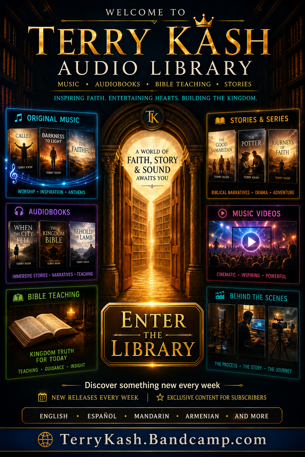 Welcome poster for The Terry Kash Audio Library